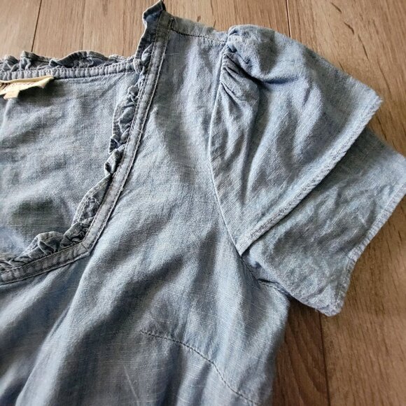 Madewell Womens Blue Short Sleeve Button-Down Peplum Top S Cotton Blend Denim Ru - Picture 5 of 15